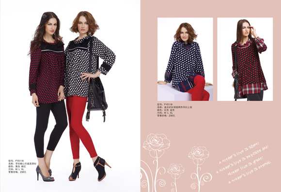 豐孕波點襯衫領(lǐng)孕婦上裝紅