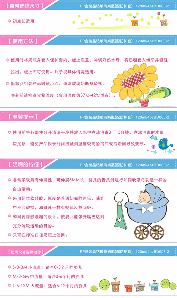 寶德晶鉆玻璃奶瓶120ml藍(lán)