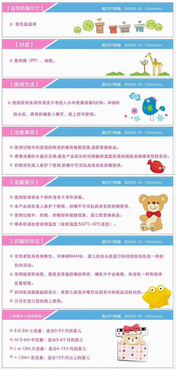 寶德寬口PP奶瓶120ml藍(lán)