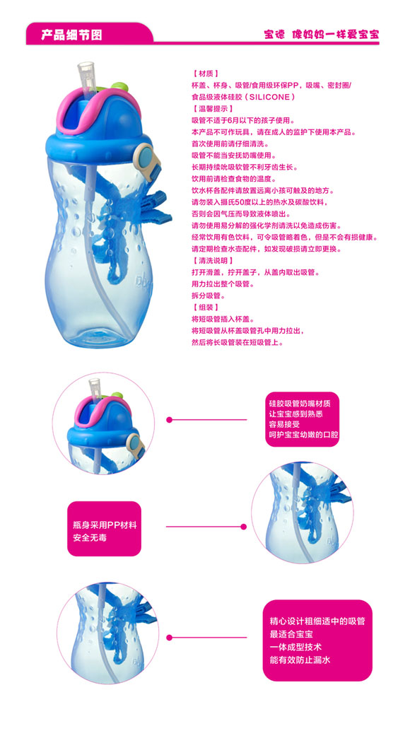寶德防漏軟嘴吸水杯藍(lán)