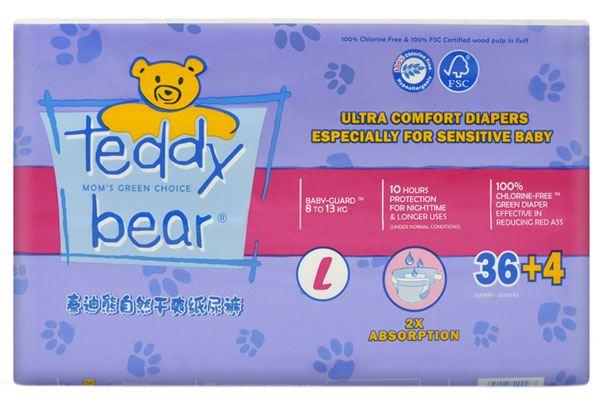 泰迪熊自然干爽升級版嬰兒紙尿褲小包裝L碼