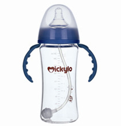 米奇樂晶鉆玻璃寬口自動奶瓶260ml