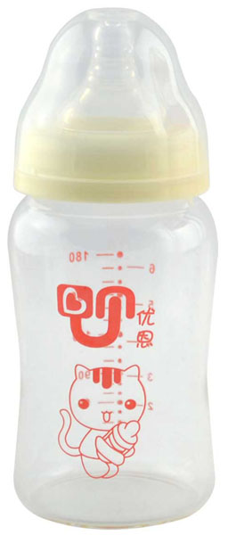 優(yōu)恩黃色寬口晶鉆直身玻璃奶瓶180ml