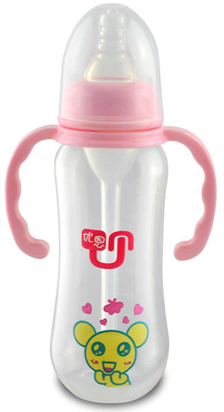 優(yōu)恩粉色帶手柄防脹氣PP奶瓶240ml