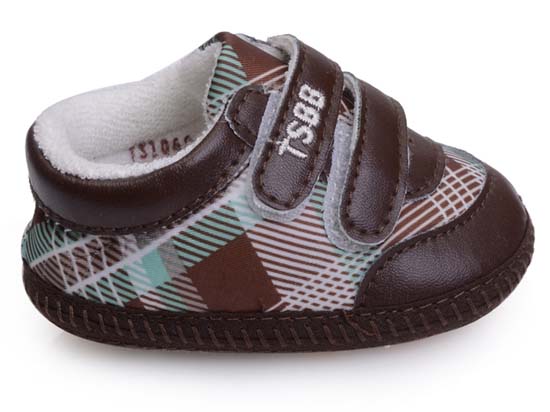 天使之嬰提花布+PU幼兒學(xué)步鞋咖色