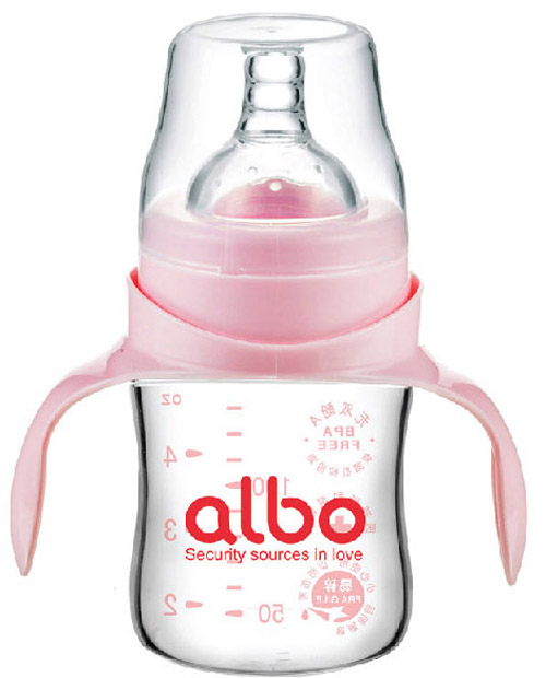 愛(ài)樂(lè)寶寬口晶鉆玻璃奶瓶150ml粉色