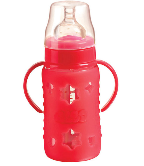 愛(ài)樂(lè)寶硅膠感溫自動(dòng)玻璃奶瓶240m紅色