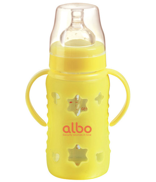 愛樂寶硅膠感溫自動(dòng)玻璃奶瓶240m黃色