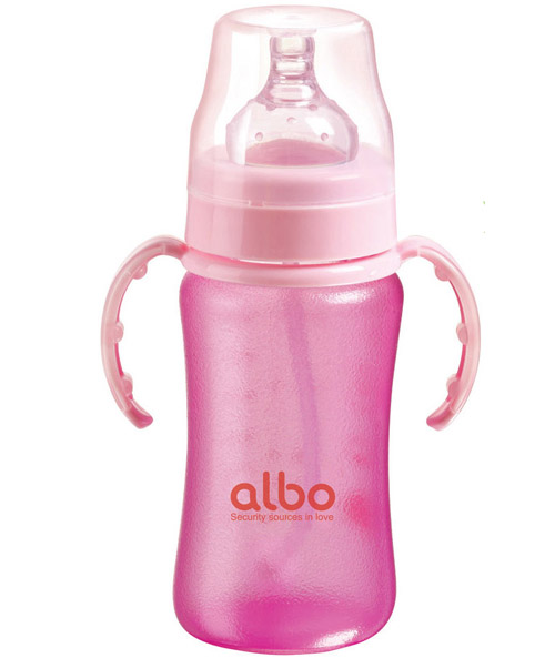 愛樂(lè)寶新型感溫硅膠玻璃奶瓶220m粉色