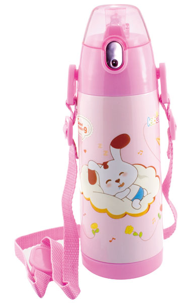 樂(lè)蓓紅色背帶卡通保溫杯