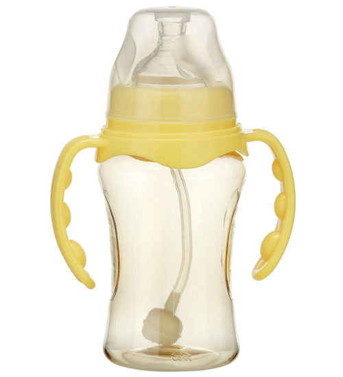 嬰之美寬口雙耳自動(dòng)弧形PPSU奶瓶210ML黃色