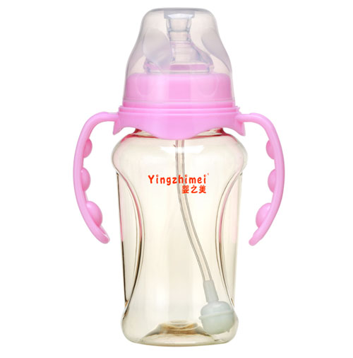 嬰之美寬口雙耳自動(dòng)圓弧形PPSU奶瓶270ML粉色