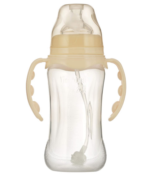 嬰之美寬口雙耳自動(dòng)弧形PP嬰兒奶瓶300ML乳白色