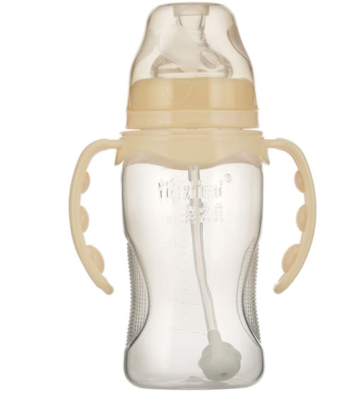 嬰之美寬口雙耳自動(dòng)弧形PP奶瓶270ML乳白色