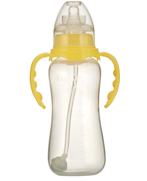 嬰之美標口雙耳自動圓弧PP奶瓶240ML黃色