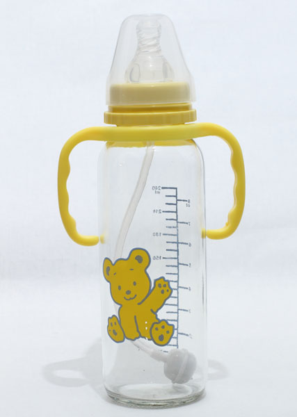 新兒寶標口240ml直身雙耳帶吸管玻璃奶瓶