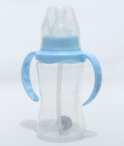 新兒寶天藍(lán)色標(biāo)口150ml雙耳自動菱腰形PP奶瓶