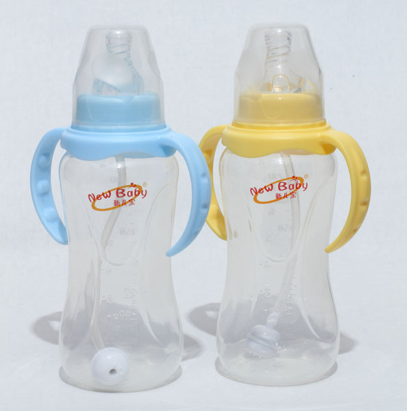 新兒寶標(biāo)口240ml雙耳自動菱腰形PP奶瓶