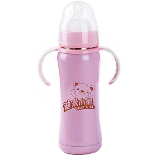 迪米小熊寬口真空有柄自動(dòng)不銹鋼保溫奶瓶180ml
