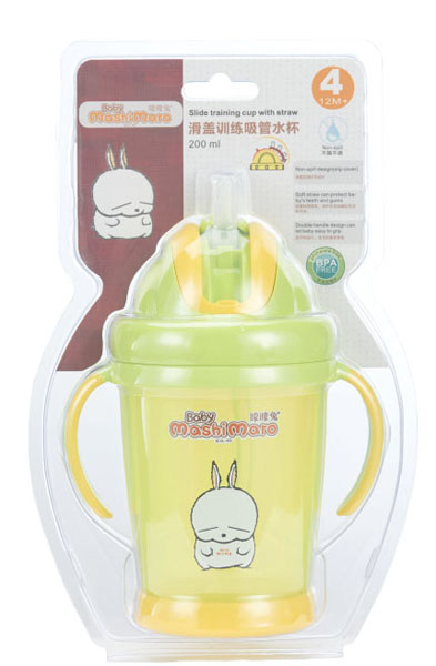 矇矇兔黃色滑蓋訓(xùn)練吸管杯