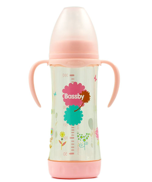 貝斯比寬口弧形晶鉆玻璃防爆兩用奶瓶220ml紅色(PPSU防護(hù)套)