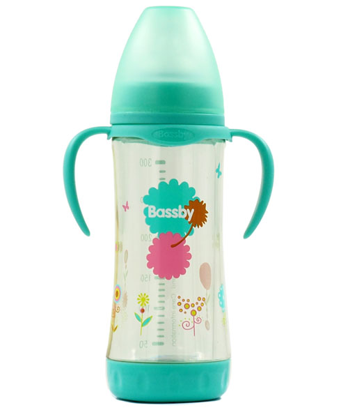 貝斯比寬口弧形晶鉆玻璃防爆兩用奶瓶220ml綠色(PPSU防護(hù)套)