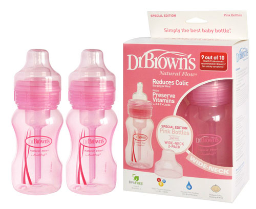 布朗博士彩色寬口PP奶瓶對裝粉色