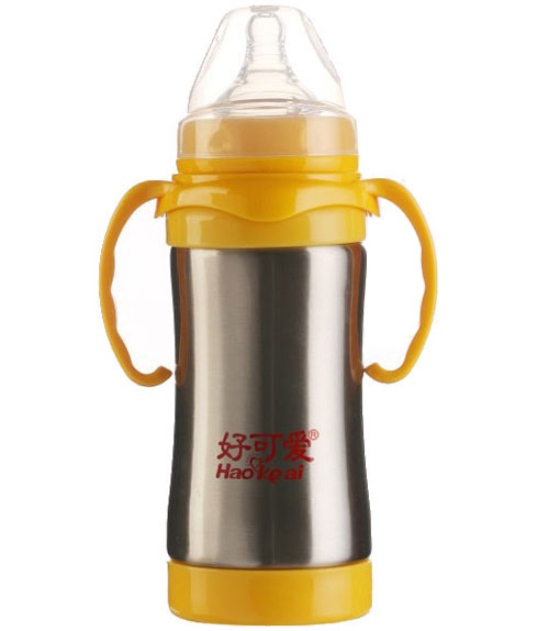 好可愛寬口自動(dòng)吸管弧形不銹鋼奶瓶200ML