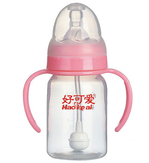好可愛標(biāo)口自動吸管手柄直身奶瓶120ml