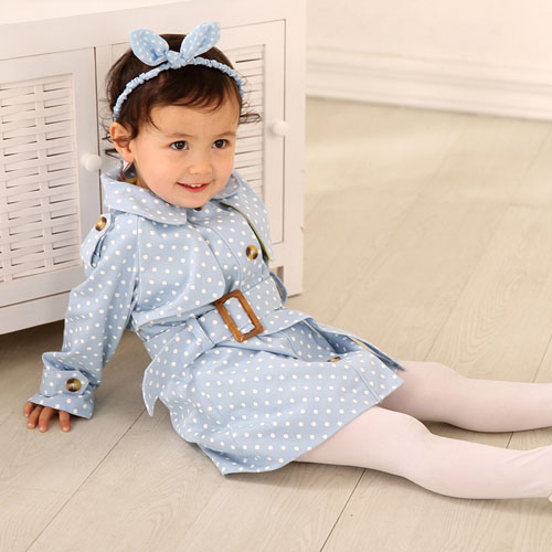 棉果果圓點風(fēng)衣式外套藍色