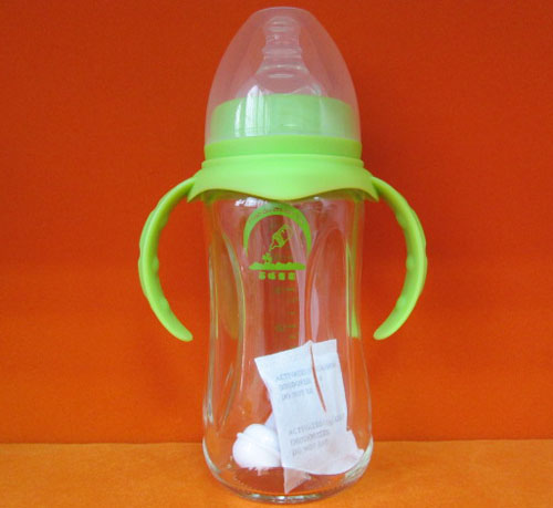 苗哺專家8安寬口棱形雙耳抗摔防爆玻璃奶瓶
