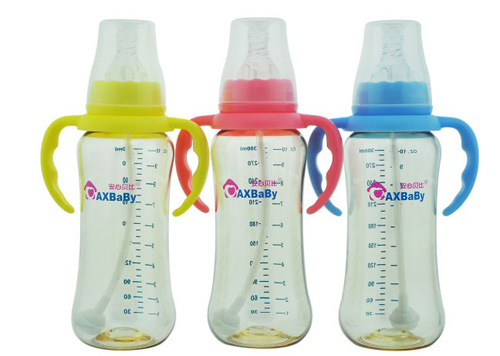 安心貝比雙柄標(biāo)口自動(dòng)吸管弧形奶瓶300ml