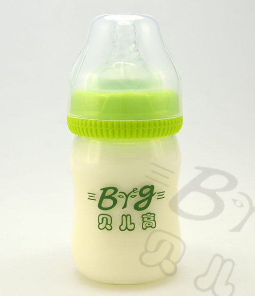 貝兒高青色120ml寬口徑玻璃奶瓶裝有奶粉