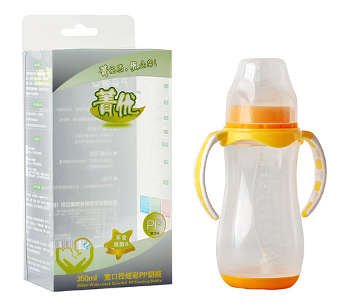 菁優(yōu)寬口徑炫彩PP奶瓶350ml橙色