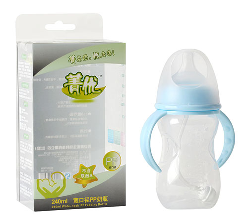 菁優(yōu)寬口徑PP奶瓶240ml藍色