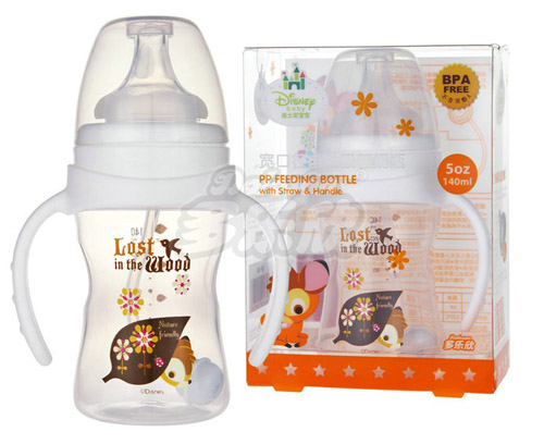 迪士尼寶寶寬口徑手柄自動吸管奶瓶140ml