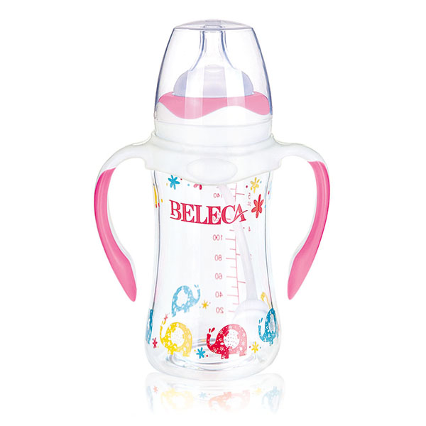 貝樂嘉卡通標口防摔防爆雙層玻璃奶瓶