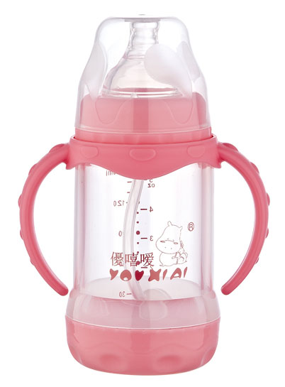 優(yōu)嘻噯雙柄全自動(dòng)防爆玻璃奶瓶150ml粉色