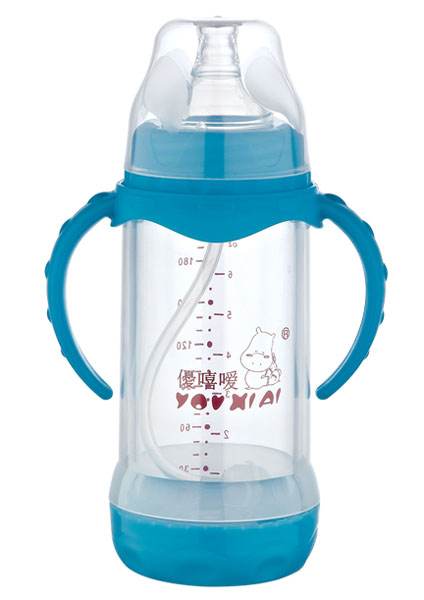 優(yōu)嘻噯雙柄全自動防爆玻璃奶瓶210ml藍色