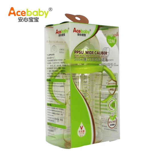 安心寶寶300ml寬口雙耳自動(dòng)PPSU奶瓶綠色盒裝