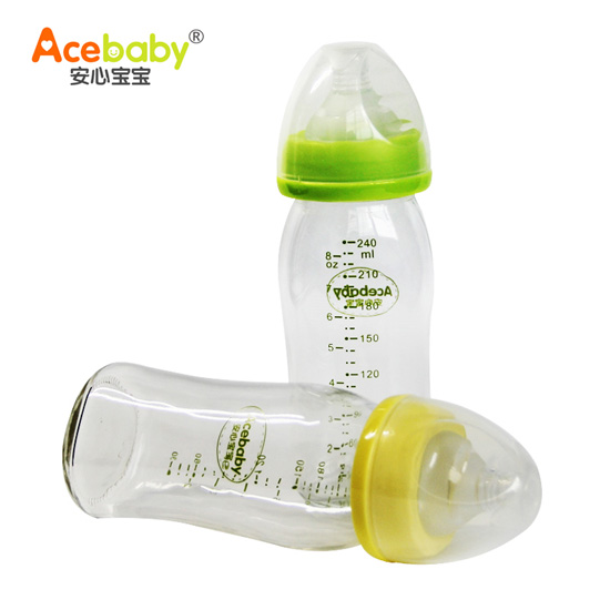 安心寶寶240ml抗摔鈦金玻璃奶瓶黃色綠色豎裝