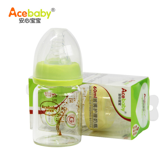 安心寶寶60ml玻璃護理奶瓶綠色黃色盒裝