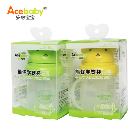 安心寶寶200ml廣口熊仔學(xué)飲杯黃色綠色盒裝
