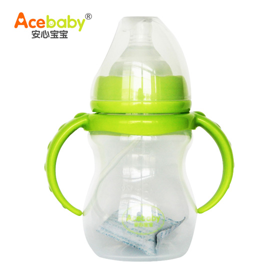 安心寶寶210ml寬口雙耳自動PP奶瓶綠色