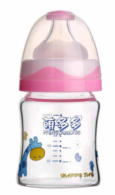 萌多多寬口直身晶鉆玻璃120ml雙色紅白自動奶瓶