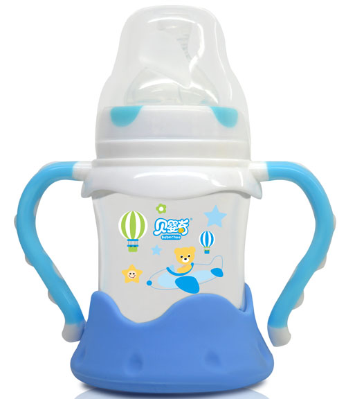 貝嬰奇150ml防爆感溫寬口玻璃奶瓶藍(lán)色