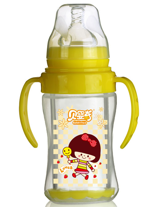 貝嬰奇180ml寬口雙層玻璃奶瓶黃色