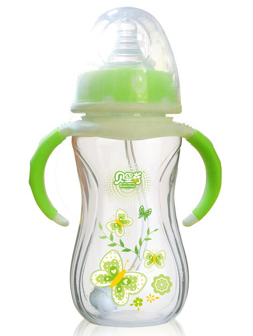 貝嬰奇300ml寬口蓮花雙色奶瓶淺綠