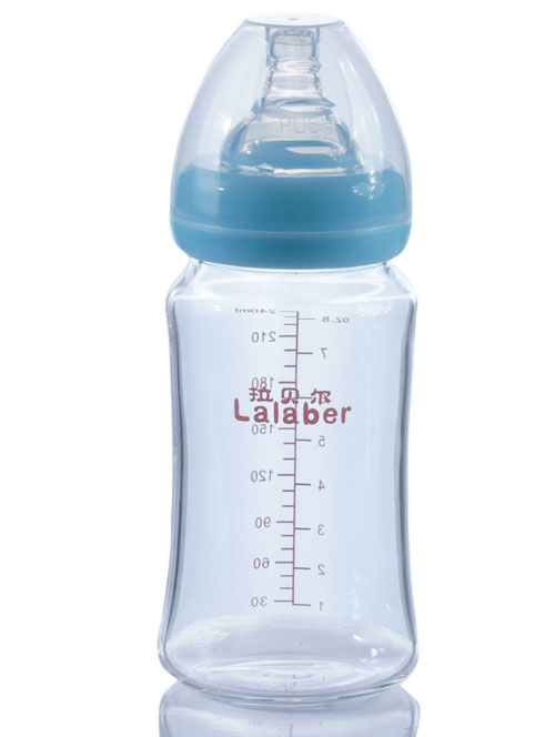 拉貝爾8安士寬口徑玻璃奶瓶藍(lán)色奶環(huán)