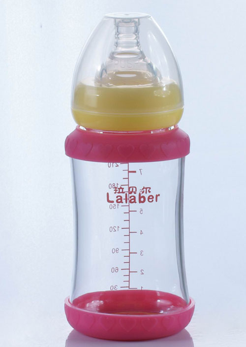 拉貝爾8安士寬口徑連紅色感溫保護(hù)環(huán)玻璃奶瓶